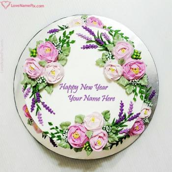 Simple Floral Happy New Year Cake Wishes With Name