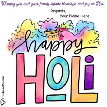 Simple Happy Holi Wishes Card For Family With Name