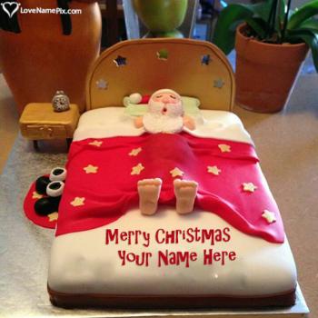 Sleeping Santa Funny Christmas Wishes Cake With Name