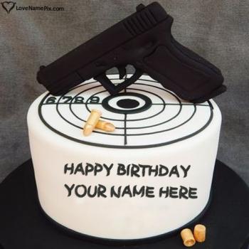 Snipers Gun Professional Birthday Cake For Boys With Name