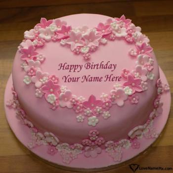 Special Pink Happy Birthday Heart Cake With Name