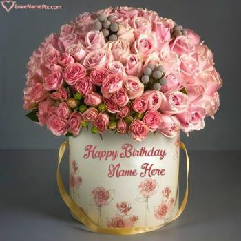 Special Pink Roses Happy Birthday Flower Bouquet With Name