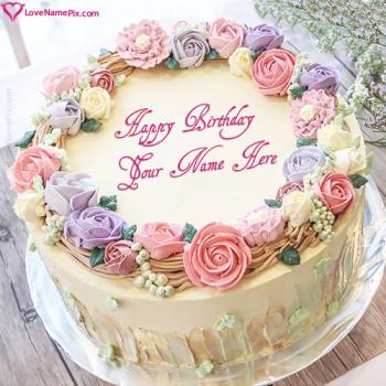 Special Roses Bouquet Decorated Birthday Cake With Name