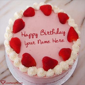Strawberry Virtual Birthday Cake Maker With Name