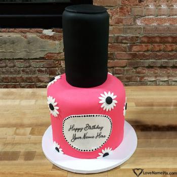 Stylish Nail Polish Birthday Cake For Girl With Name