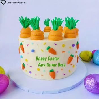 Sweet Happy Easter Cake Message Card With Name