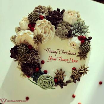 Traditional Merry Christmas Cake Edit With Name