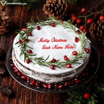 White Merry Christmas Cake For Free Download With Name