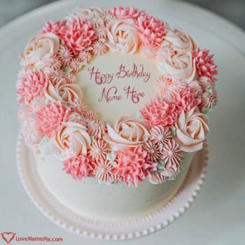 White Pink Roses Birthday Cake Edit Online With Name