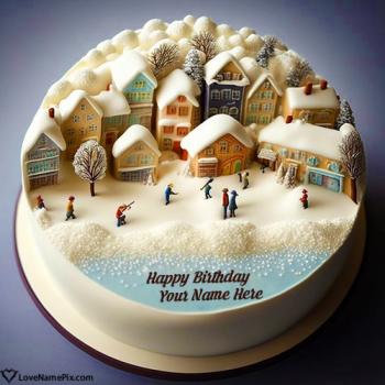 Winter Celebration Birthday Cake With Name