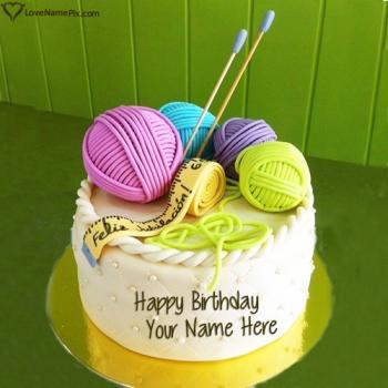 Woolen Yarn Knitting Cake For Mom Birthday With Name