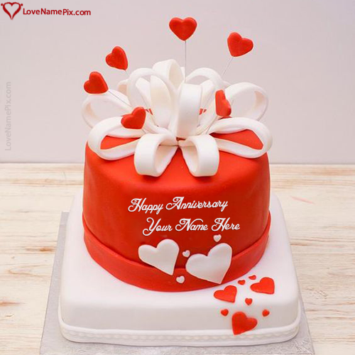 Adorable Hearts Anniversary Day Cake Idea With Name