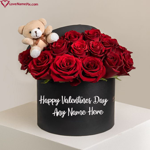 Amazing Red Flowers Bouquet Name Wish for Valentines Day With Name