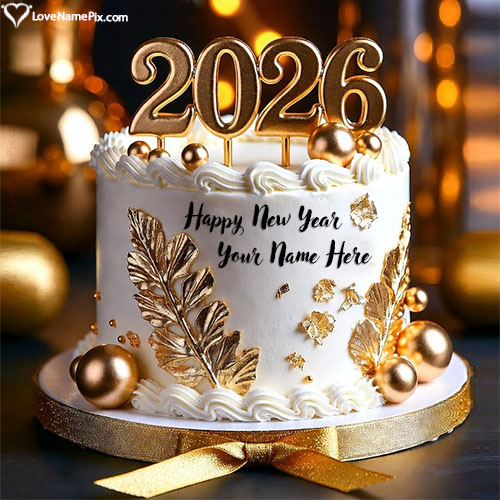 Beautiful Gold Happy New Year Cake Template With Name
