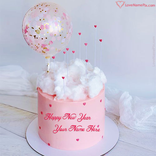 Beautiful Red Hearts Cake Design For New Year With Name