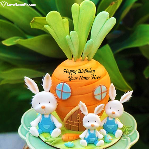 Best Rabbit With Carrot House Birthday Cake With Name