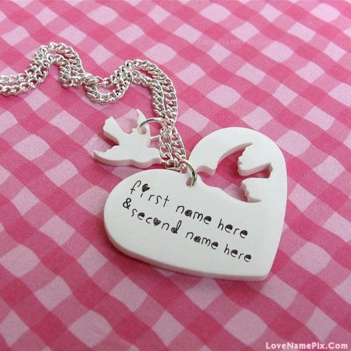 Bird And Heart Necklace With Name