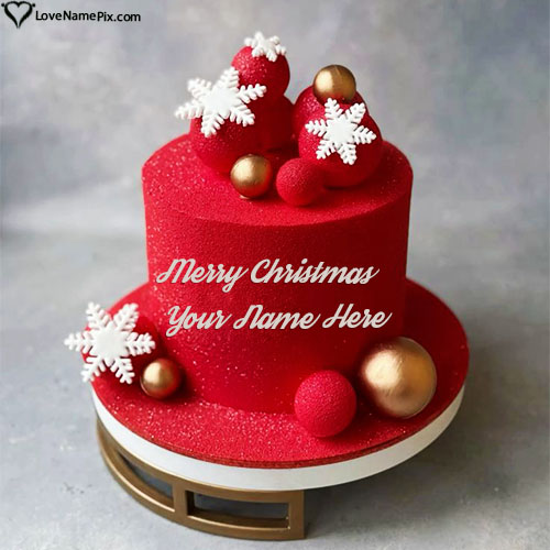 Classic Merry Christmas Baubles Cake Online Design With Name