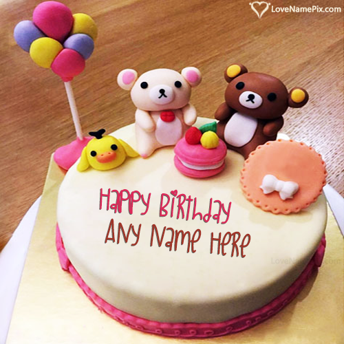 Cute Cartoon Kids Birthday Cake With Name