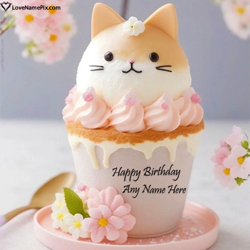 Cute Cat Birthday Cake Idea With Name
