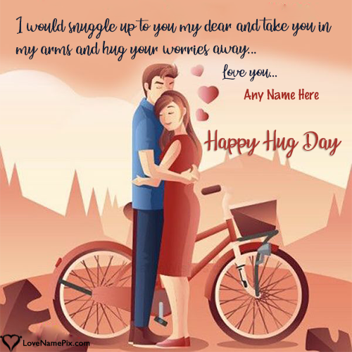 Cute Couple Happy Hug Day Wishes With Name Editor