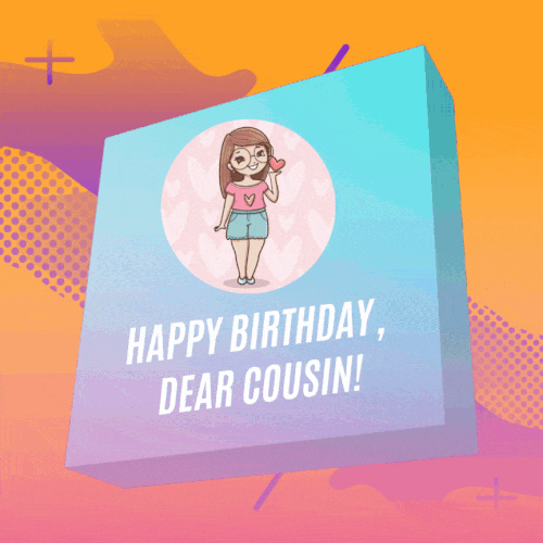 Cute Girl Happy Birthday GIF For Cousin With Photo With Name