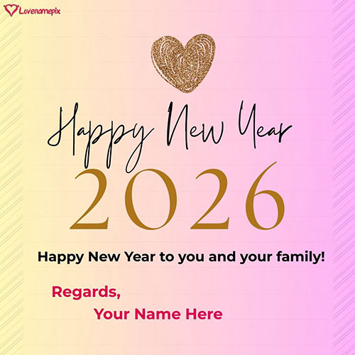 Cute Heart Pink Happy New Year Wishes for Girls With Name