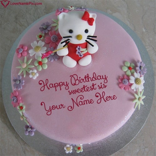 Cute Hello Kitty Sister Birthday Cake With Name