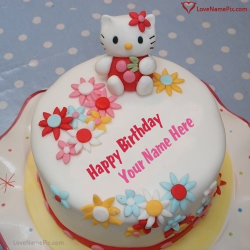 Cute Kitty Birthday Cake For Girls With Name