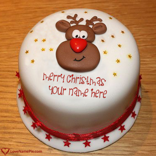 Cute Merry Christmas Wishes Cake With Name