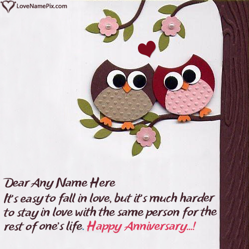 Cute Owl Couple Anniversary Card For Husband With Name