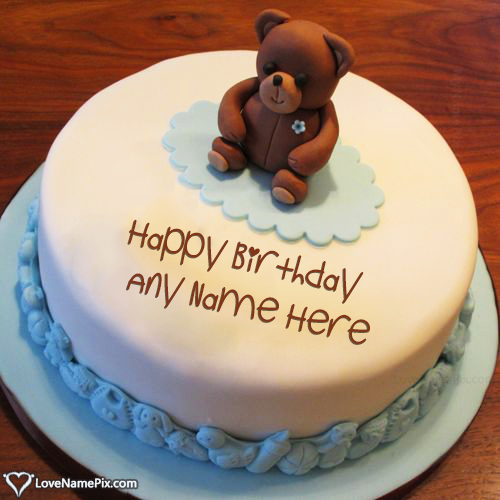 Cute Teddy Birthday Cake For Son With Name