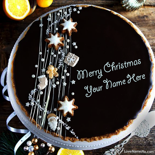 Dark Chocolate Happy Christmas Wishes Cake With Name