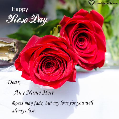 Decorated Happy Rose Day Greeting Card With Name