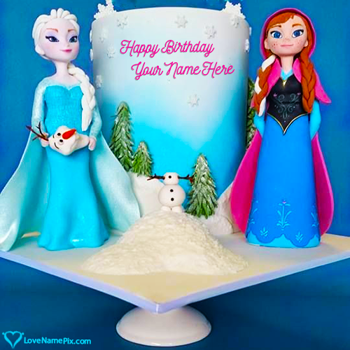 Disney Princess Elsa Anna Girls Birthday Cake With Name