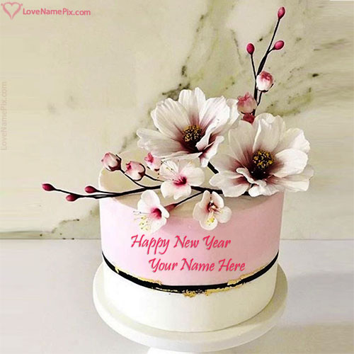 Flowers Happy New Year Cake Design With Name