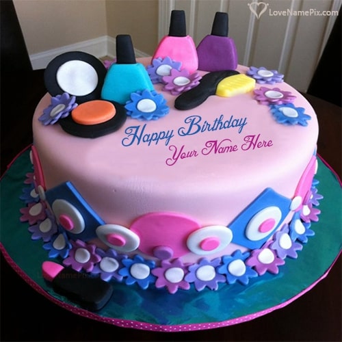 Girly Decorated Beautiful Birthday Cake With Name