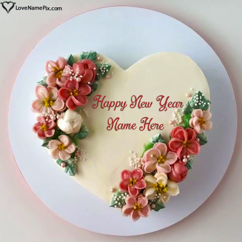 Happy New Year Cake Heart Design With Name