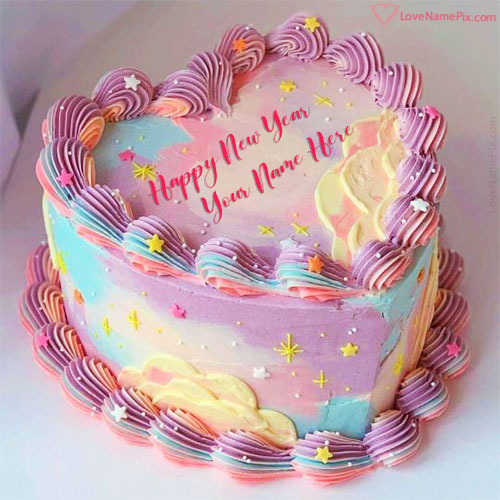 Heart Shape Happy New Year Cake For Lovers With Name