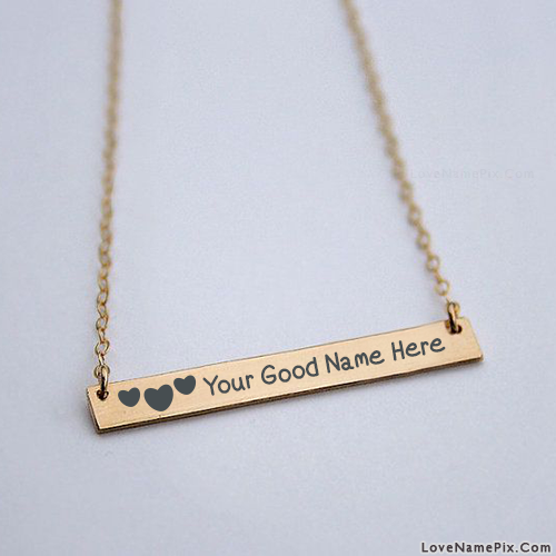 Hearts Gold Bar Necklace With Name