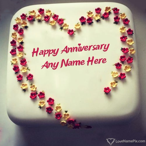 Love Heart Anniversary Cake With Name