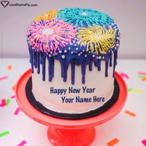 Magical Fireworks New Year Wishes Cake With Name
