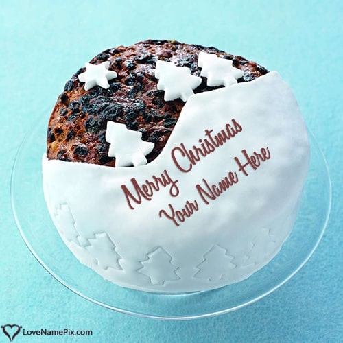 Merry Christmas Cake With Trees With Name