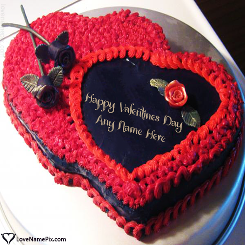 Red Heart Valentine Cake For Couple With Name