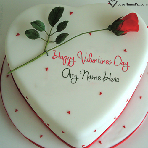 Red Rose On Happy Valentine Cake Images With Name