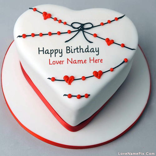Red White Heart Birthday Cake With Name