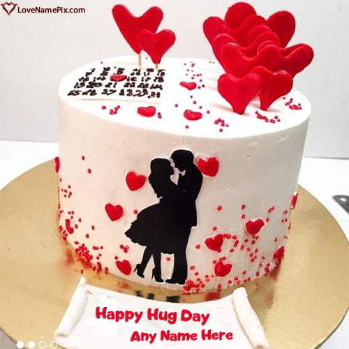 Romantic Couple Hug Day Cake With Name
