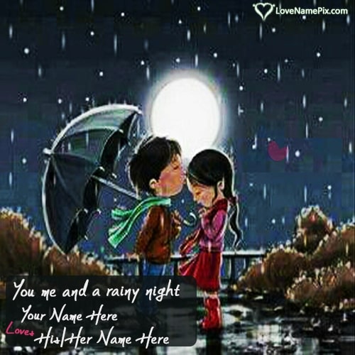 Romantic Couple In Rain With Name
