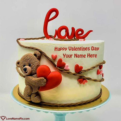 Simple Valentine Day Cake Design Teddy Bear In Love With Name