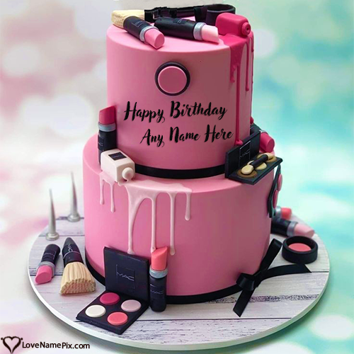 Stylish Girly Cake For Makeup Lovers With Name